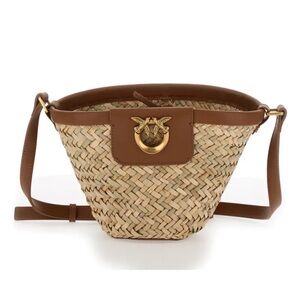 PINKO Love Summer Raffia Bucket Bag